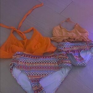 Mommy and me Orange and Patterned Bikini Set
